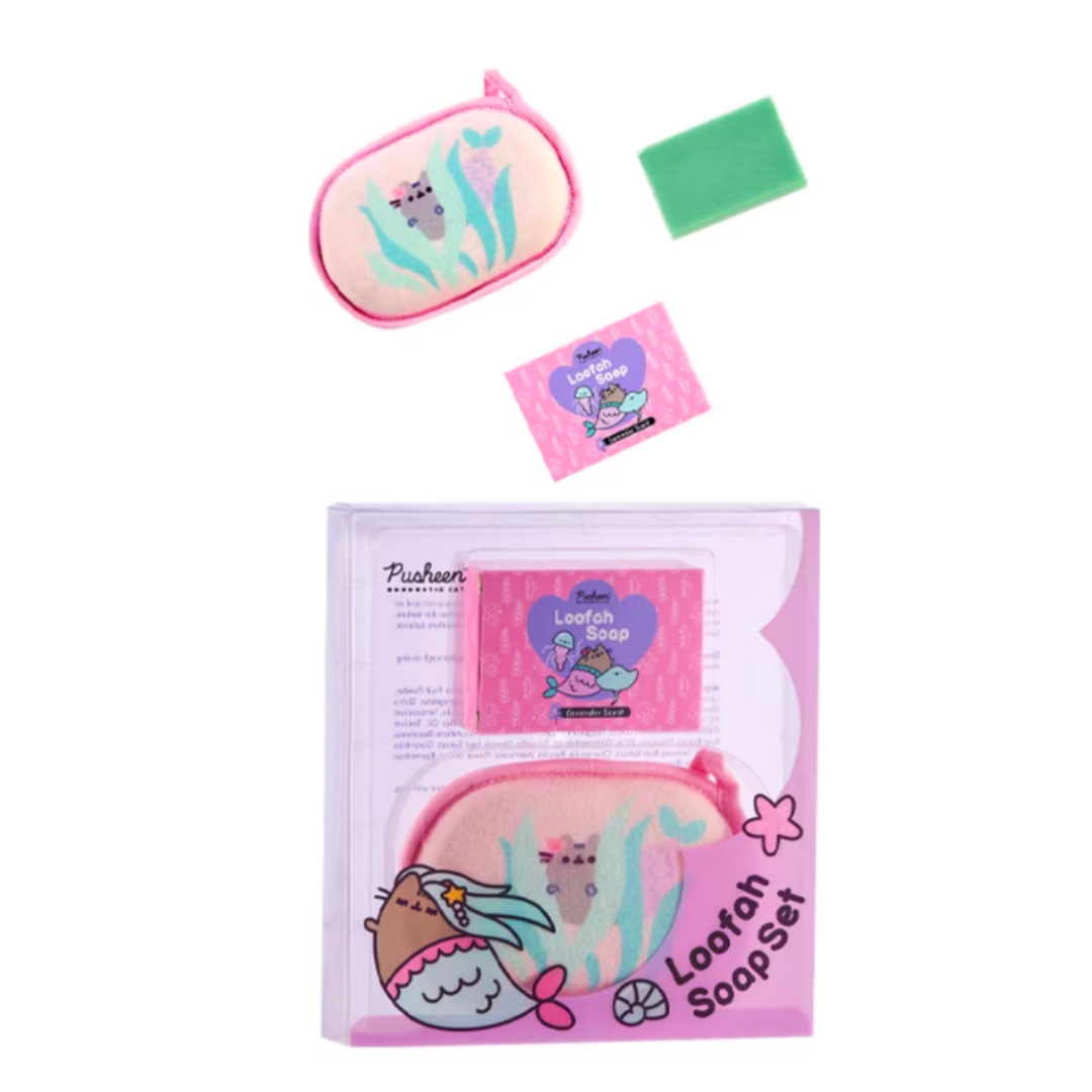 Ready Stock | Pusheen Limited Edition Loofah Soap Lavender With Bath Sponge