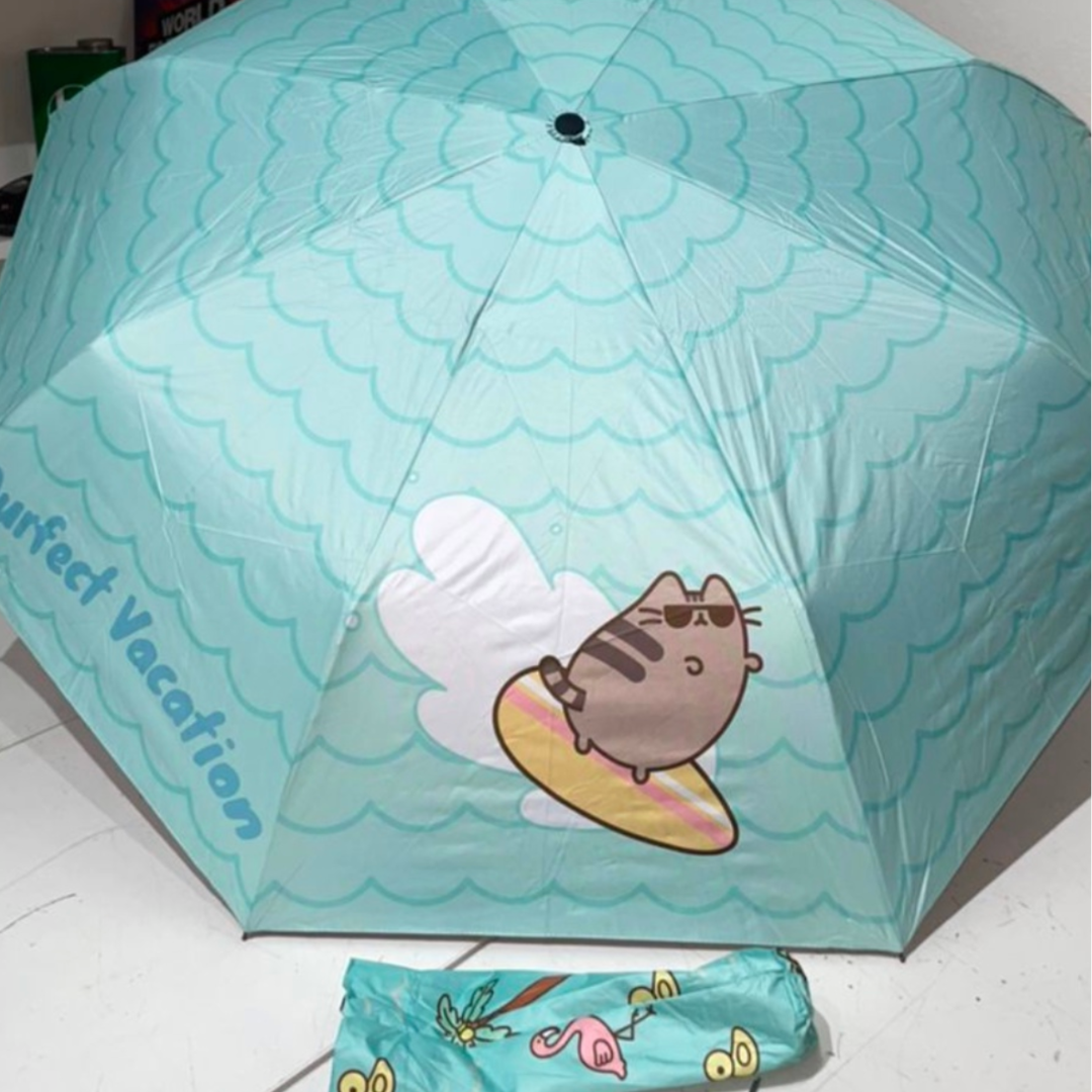 Ready Stock | Pusheen Limited Edition Folded Umbrella Purfect Vacation Aqua Green Satiny Finish